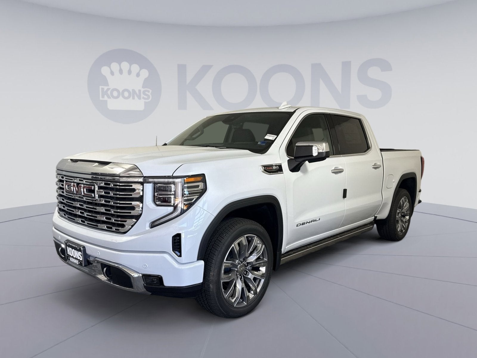 2026 GMC Sierra 1500 Denali in Glacier White Tricoat — front three-quarter view