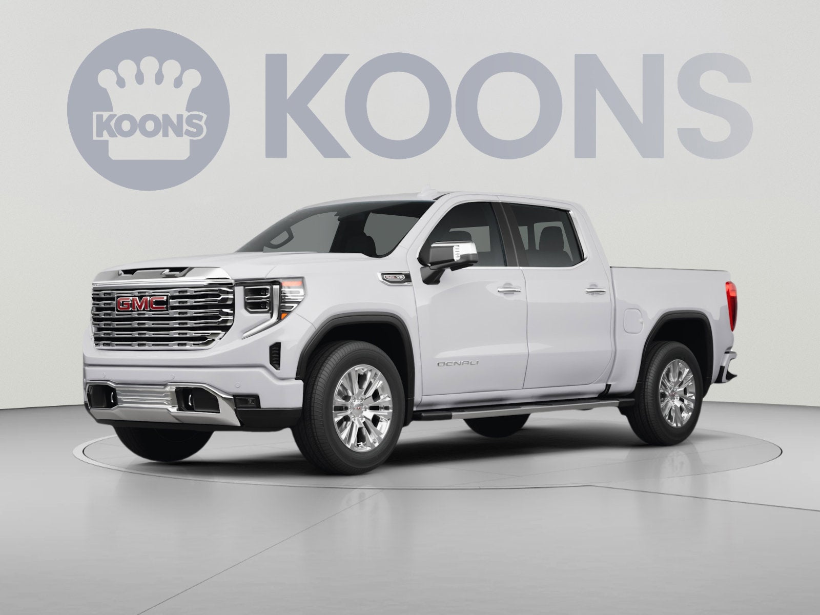 2026 GMC Sierra 1500 Denali in Glacier White Tricoat — front three-quarter view