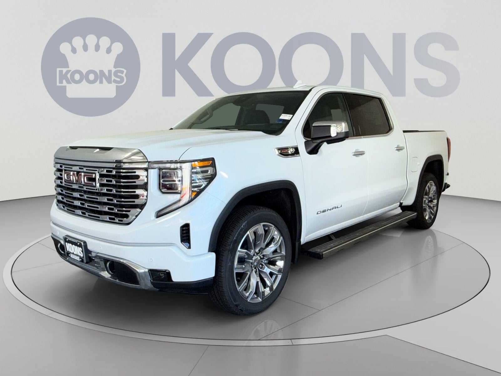 2026 GMC Sierra 1500 Denali in Glacier White Tricoat — front three-quarter view