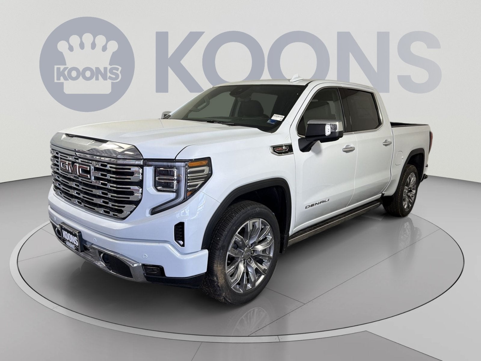 2026 GMC Sierra 1500 Denali in Glacier White Tricoat — front three-quarter view
